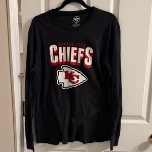 '47 Kansas City Chiefs Dark Gray Long Sleeve Tee with Red and White Logo